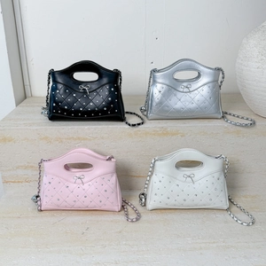 Quilted crossbody bags with rhinestones and bow metal clasp in four elegant colors