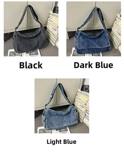 Detaillierter Vergleich von Denim-Umhängetaschen in Schwarz, Dunkelblau und Hellblau