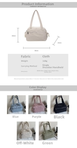 Detailed size chart and five color options for the large capacity canvas tote shoulder bag