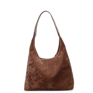 Grand sac hobo marron café rétro en similicuir givré avec large bandoulière