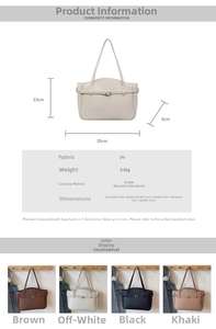 Detailed size specifications and color options for the large PU leather tote bag
