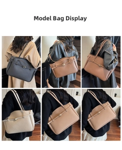 Collage of chic tote bags in black and beige styled with various seasonal outfits