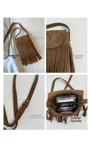 Détails du sac à bandoulière à franges avec boucle réglable et capacité interne