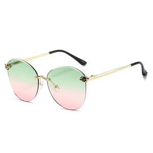 Rimless Sunglasses For Women Fashion UV400 Protection Metal Frame Gradient Lens Luxury Leopard Head Decoration Retro Shades