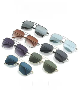 Collection of classic square aviator sunglasses with metal frames in multiple lens colors
