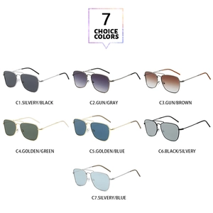 Seven color options for square aviator sunglasses featuring premium metal double bridge frames