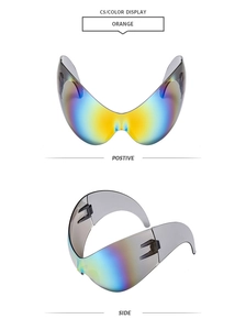 Futuristic large frame sports sunglasses with orange rainbow mirror lens and grey frame