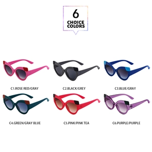 Détail de lunettes de soleil œil de chat montrant six combinaisons de couleurs élégantes