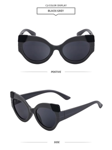 Vues détaillées de lunettes de soleil œil-de-chat noires avec verres gris foncés
