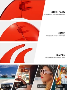 Detail view of red oversized sunglasses with ergonomic nose pads and sturdy hinges