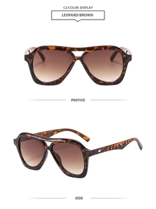 Classic aviator sunglasses in leopard print with gradient lenses from front and side views