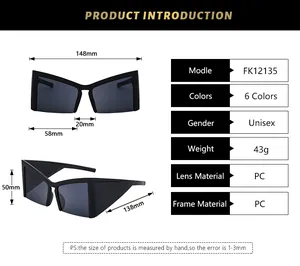 Detailed size specifications for oversized cat-eye sunglasses with frame measurements