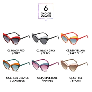 Vue détaillée de six modèles de lunettes de soleil œil de chat aux couleurs variées