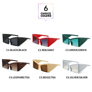 Detail view of triangular cat eye sunglasses in six assorted colors for women