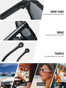 Detailed views of round floral sunglasses with metal hinges and comfortable nose pads