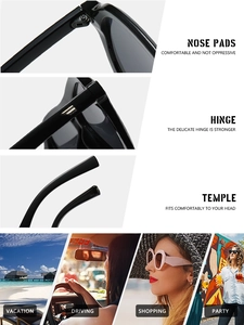 Detail view of reinforced metal hinges and nose pads on black double-bridge sunglasses