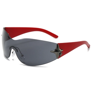 Y2K Rimless Sunglasses One Piece Goggles With Star Metal Decor PC UV400 Fashion Eyewear For Outdoor Party Women Men