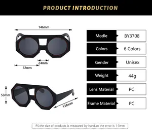Detailed size specification chart for stylish double bridge oversized sunglasses