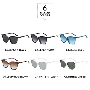 Detailed grid of cat-eye sunglasses in six colors with stylish temple hole design