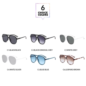 Detailed view of pilot sunglasses in six color options featuring double bridge design