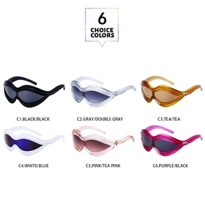 Detailed grid showing six color options for wave-shaped punk fashion sunglasses