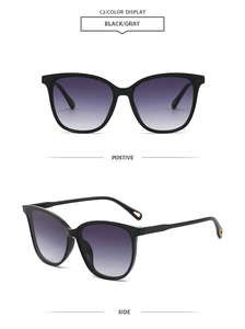 Detail view of retro cat-eye sunglasses with gold hollow decoration on the temples