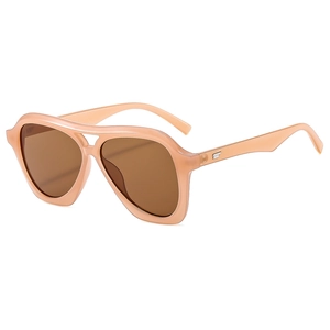 Classic double bridge aviator sunglasses with translucent orange frame and brown lenses