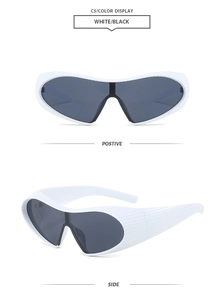 Front- und Seitenansicht der Steampunk-Sonnenbrille mit weißem strukturiertem Rahmen