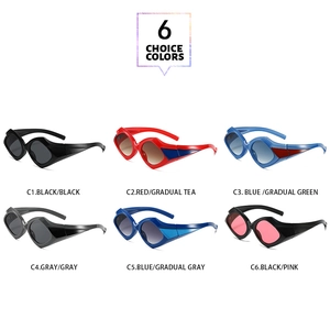Matrix display of fashion geometric sunglasses in six vibrant color combinations