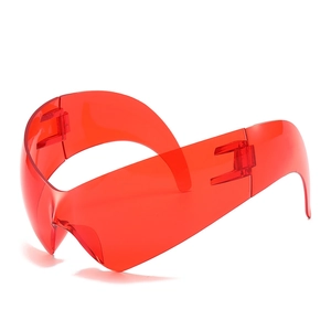 Semi-transparent red punk cat eye sunglasses with futuristic cyberpunk design