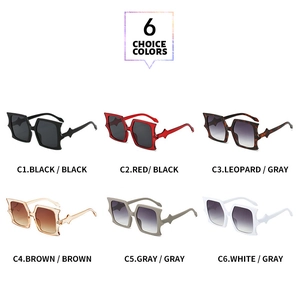 Matrix view of oversized square sunglasses in six colors with unique star hinge detail