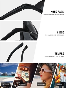 Close-up of durable hinges and ergonomic nose pads on stylish cat-eye sunglasses