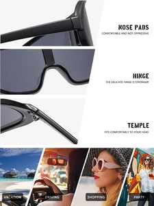 Detail view of reinforced metal hinges and integrated nose pads on large wrap sunglasses
