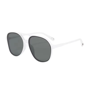 Classic pilot sunglasses with white double-bridge frame and dark grey polarized lenses