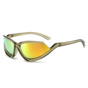 Futuristic wraparound cat-eye sunglasses with gradient colorful coated lenses for sports