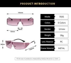 Tableau des dimensions pour lunettes de soleil en métal rose dégradé avec détails de taille