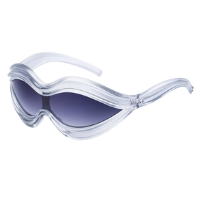 Futuristic wave-style wrap around sunglasses with transparent frames and gradient lenses