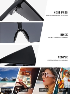 Detail of integrated nose pads, durable hinges and ergonomic temples of square sunglasses