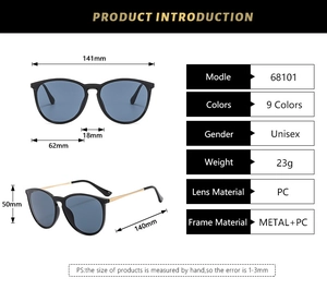 Detailed size chart and specifications for classic aviator sunglasses with gold temples