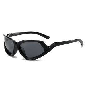 Modern black cat-eye sunglasses with thick frames and dark grey lenses for sports fashion