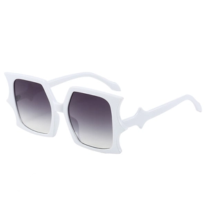 Chic white oversized rectangle sunglasses with unique star wavy edges and grey lenses