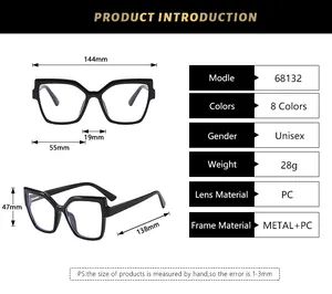 Detailed size specifications and dimensions guide for classic cat-eye glasses frame