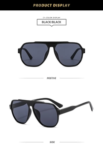 Vues de face et de profil de lunettes de soleil aviateur noires carrées au style vintage