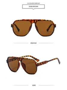 Détails de lunettes de soleil carrées marron demi avec verres bruns de face et de profil