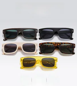 Flat top square sunglasses in various colors with silver rivet details and wide frames