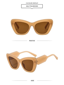 Vorder- und Seitenansicht der Jelly Tea Cat-Eye-Sonnenbrille mit braunen Gläsern im Y2K-Stil