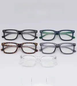 Detailed macro view showing five colors of square bow glasses frames and metal hinges