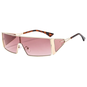 Lunettes de soleil shield avec verres dégradés roses et monture géométrique en métal doré