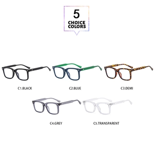 Detail showing five colors of square frame glasses with rivet and bow accents