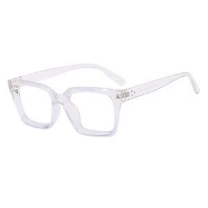 Classic transparent square eyeglass frames with rivet details and grooved design